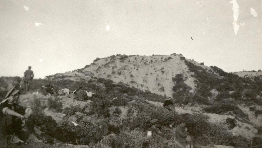 A view of Old No 3 Outpost from No 2 Outpost beside Fisherman's Hut, 1915